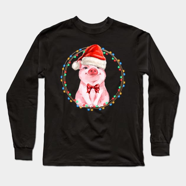 Sweet Pig with Santa Hat Pig Lover Christmas Gift Long Sleeve T-Shirt by Dibble Dabble Designs